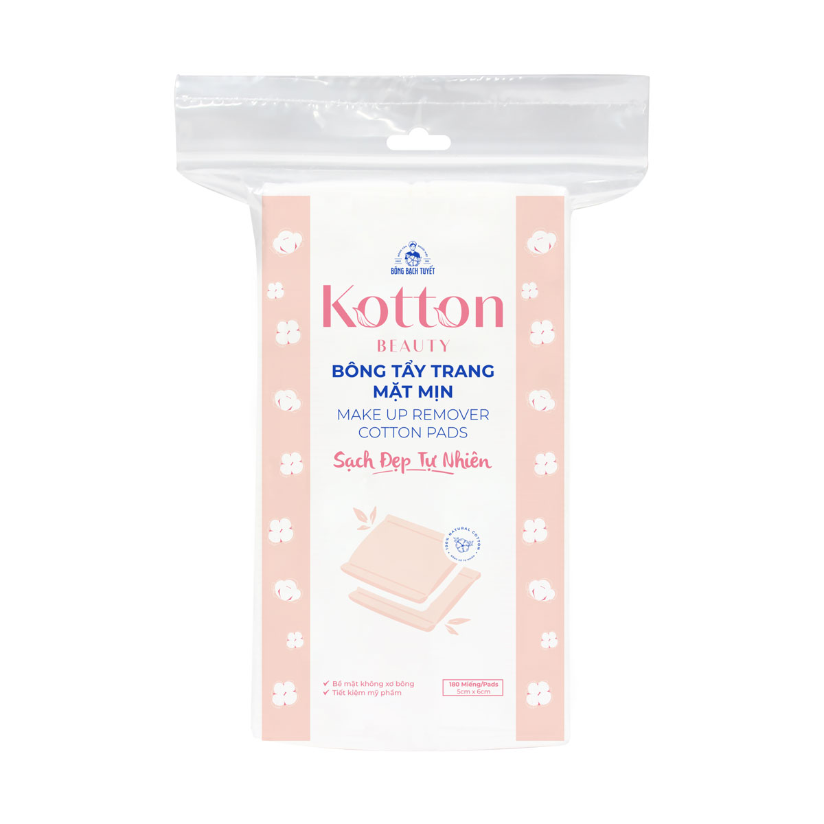 Bông tẩy trang cotton 180 miếng bề mặt mịn - Kotton Beauty