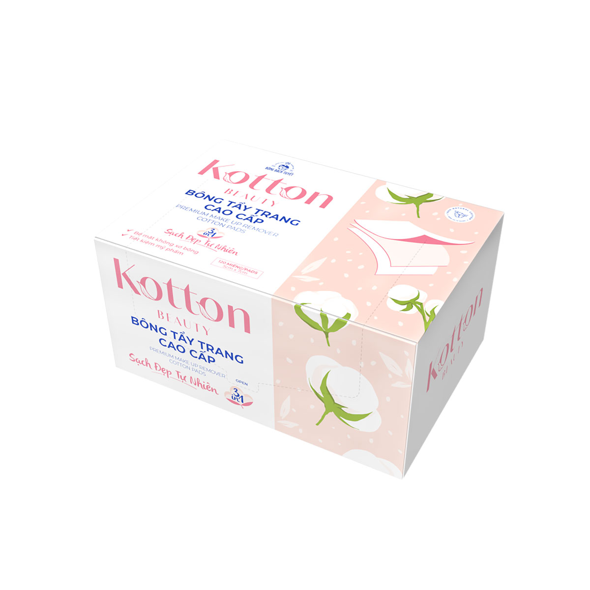 Bông tẩy trang cotton 120 miếng Premium 3in1 - Kotton Beauty
