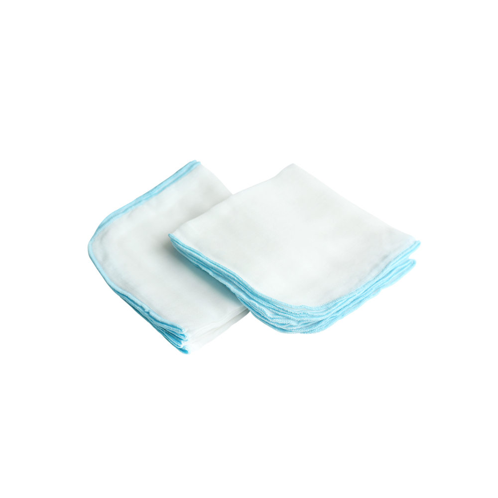 Blue-trim kotton care for kid cotton gauze handkerchief
